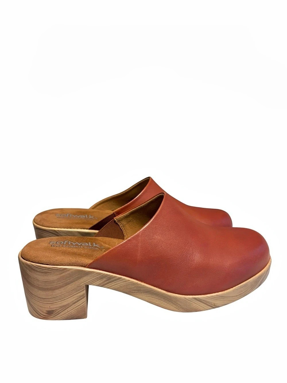 SoftWalk Felida Platform Mule Clog Size 9.5 Wide Brown Luggage Casual Fall NWT - Picture 2 of 9